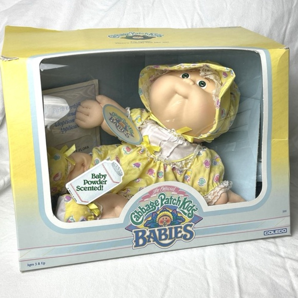 1987 Coleco Cabbage Patch Kidsโ Babies Margaret Flora Doll #3800 Box Papers